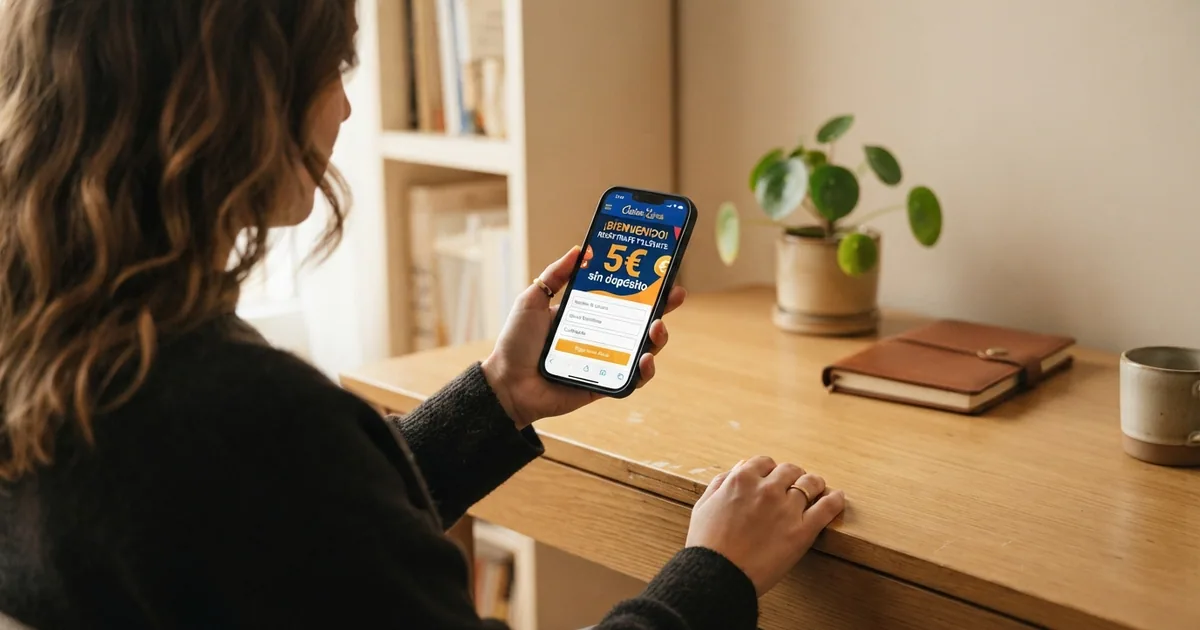 Pantalla de registro de un casino online español con la oferta de bono sin depósito destacada