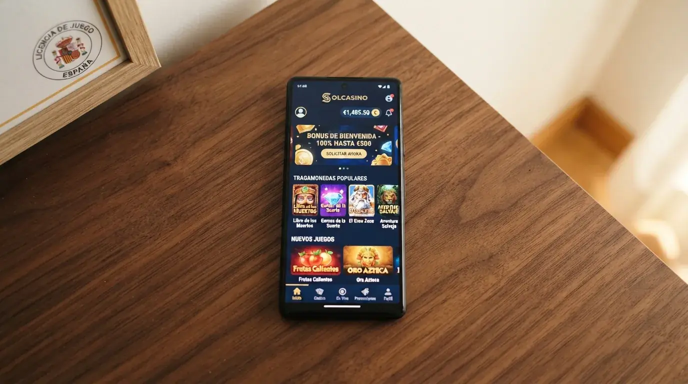 Pantalla de inicio de la app de Solcasino