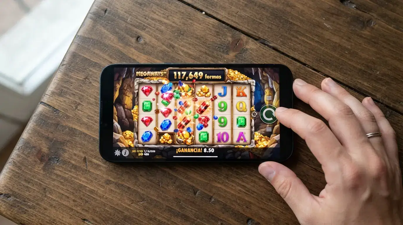 Pantalla de juego de Bonanza Megaways durante un giro con múltiples líneas ganadoras y el contador de Megaways visible