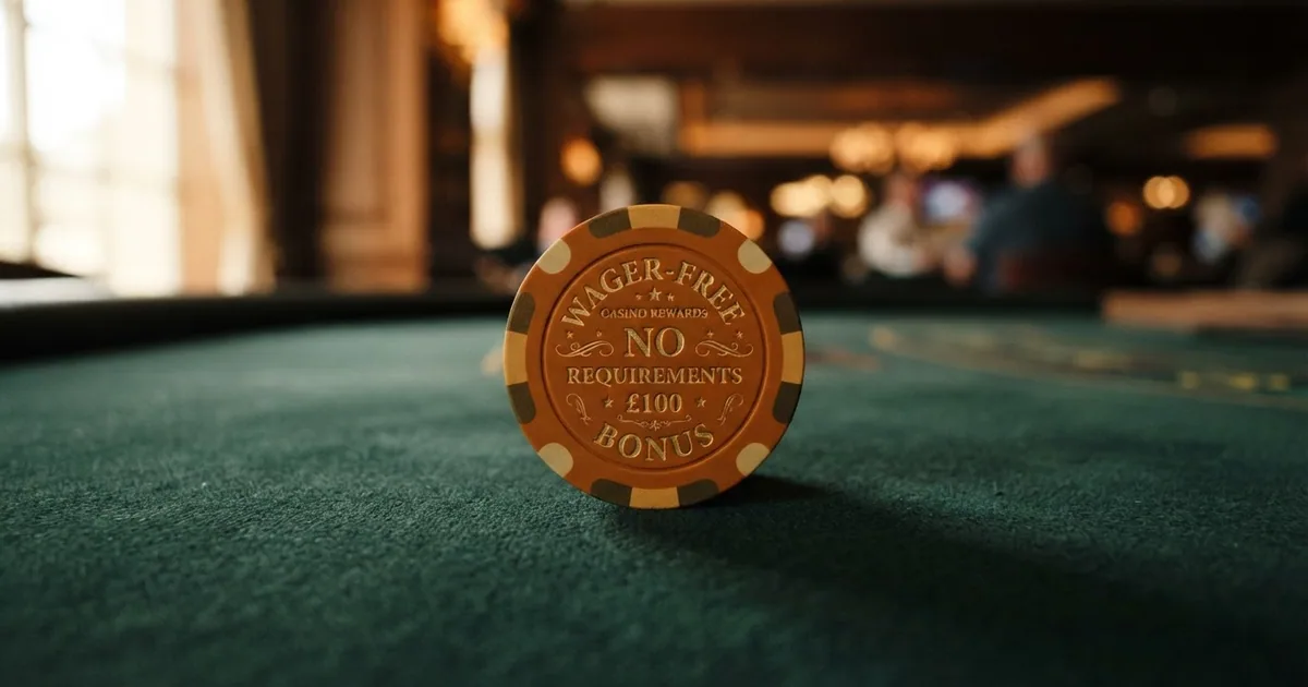 Concepto visual de un bono de casino sin requisitos de apuesta con fichas liberadas