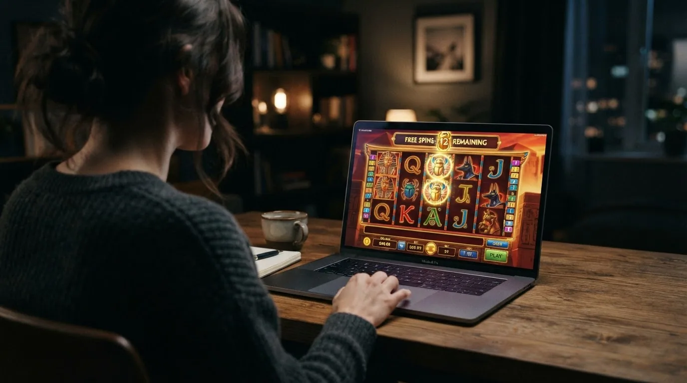 Pantalla de juego de Book of Ra Deluxe mostrando los rodillos, el panel de pago y la función de giros gratis activada