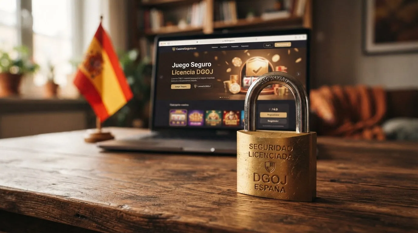 Candado de seguridad sobre dominio .es con bandera de España al fondo