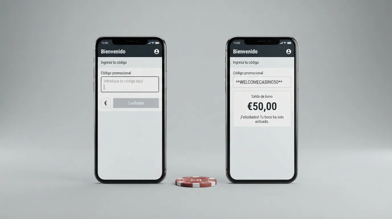 Comparativa visual entre un código promocional sin canjear y el saldo de bono ya acreditado en la cuenta