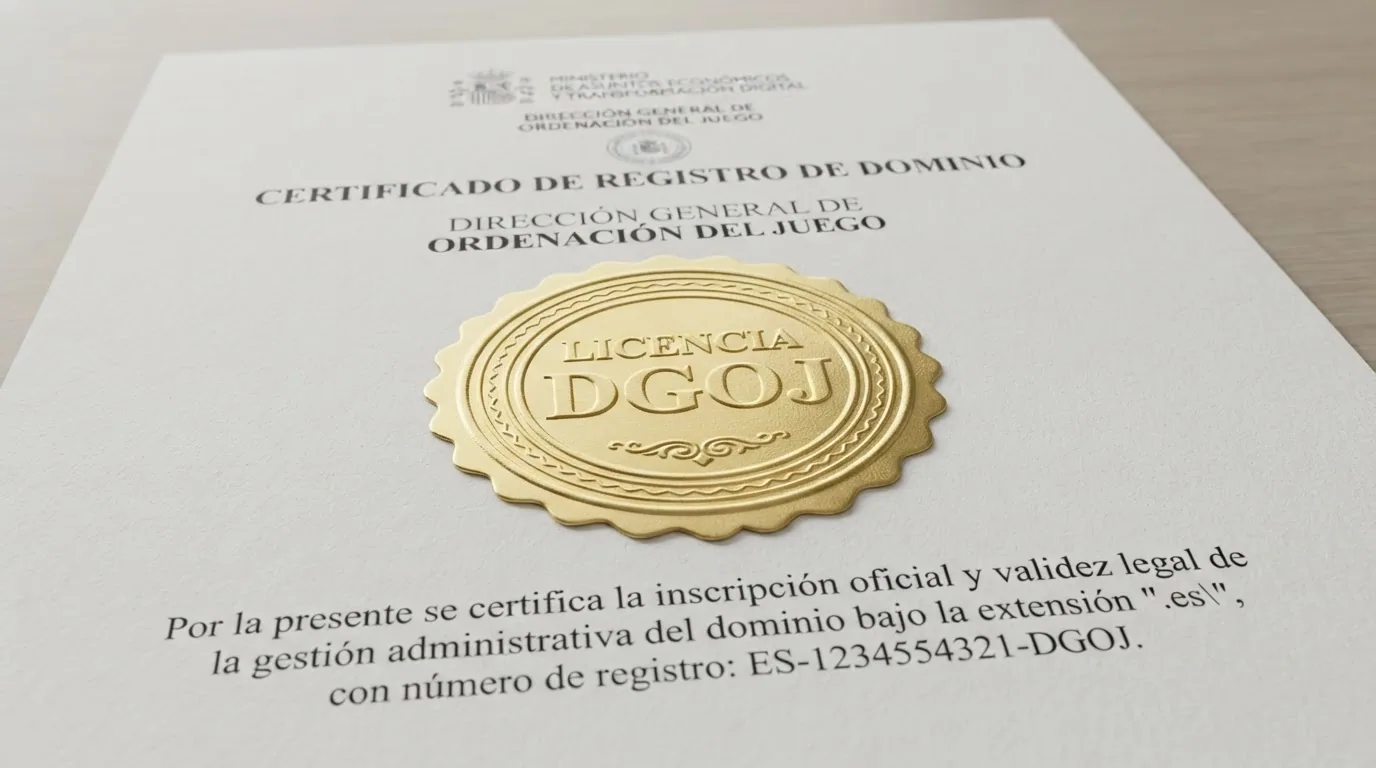 Sello o distintivo oficial de la DGOJ visible en el pie de un casino online con dominio .es
