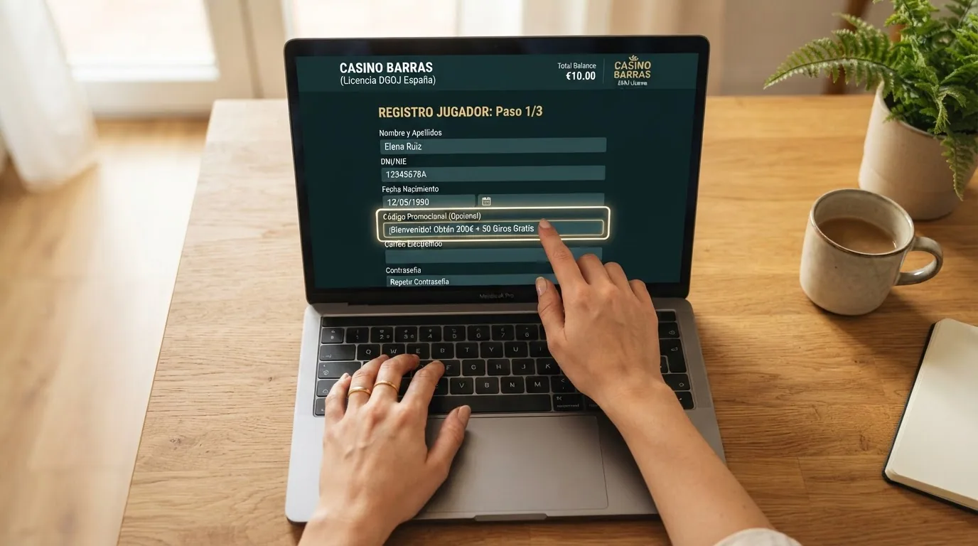 proceso de canje de código promocional en la web de un casino