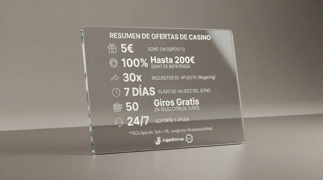 Vista de conjunto de los casinos analizados con sus respectivas ofertas sin depósito