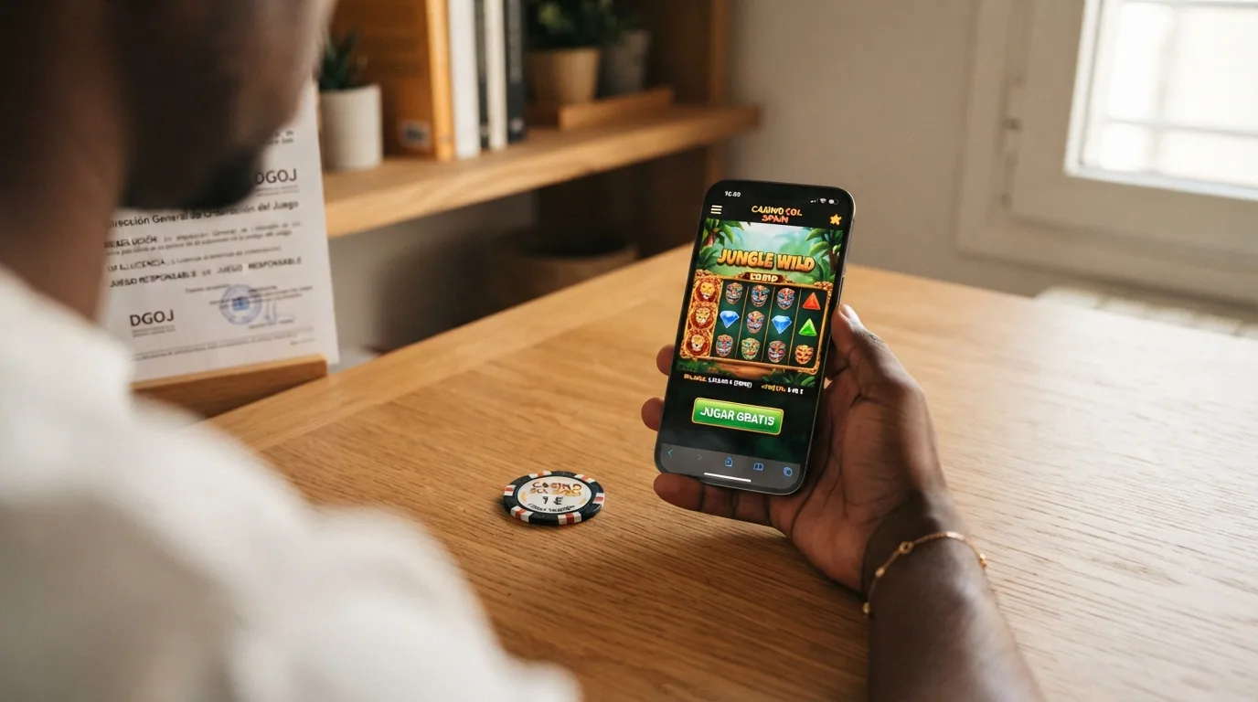 Pantalla de casino online en modo demo con el indicador de saldo ficticio y la etiqueta jugar gratis visible