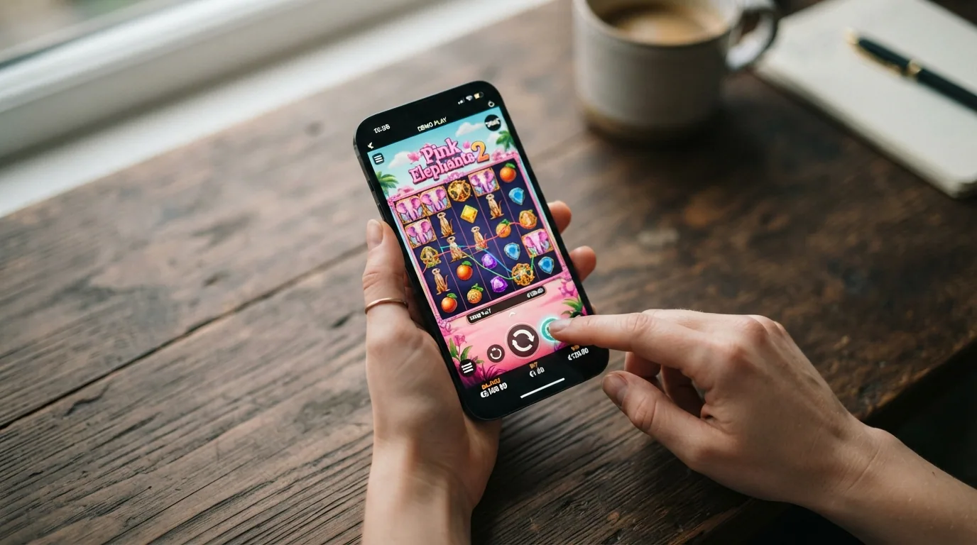 Jugador probando demo de slot móvil