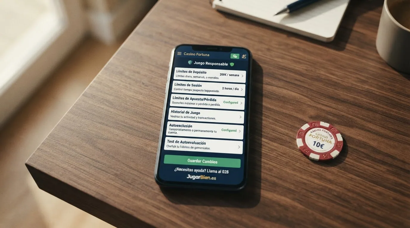 Panel de configuración de límites de depósito y sesión en un casino online español