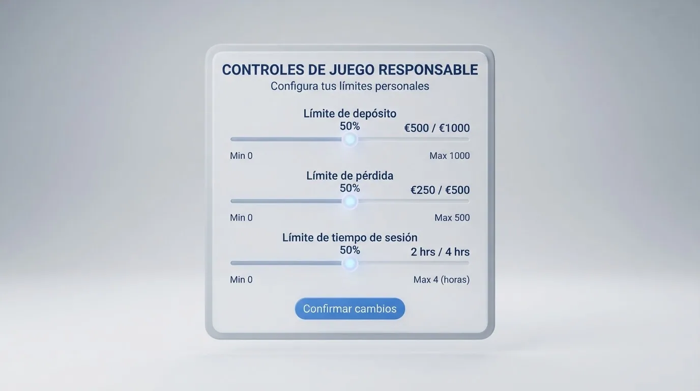 Interfaz genérica de configuración de límites de juego con depósito, sesión y pérdida y controles deslizantes visibles