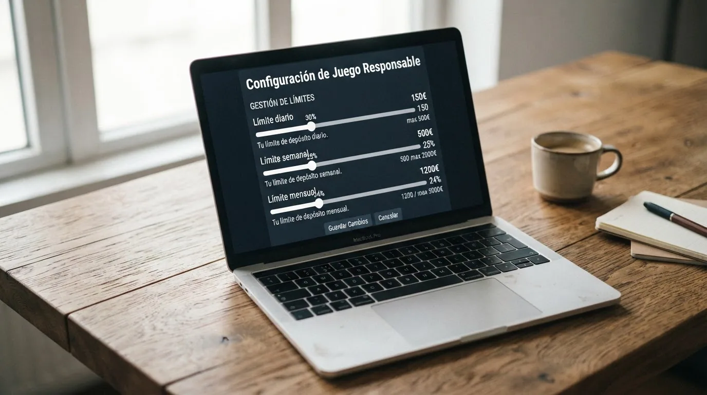 Panel de configuración de límites de depósito en un casino español con los controles deslizables de límite diario, semanal y mensual