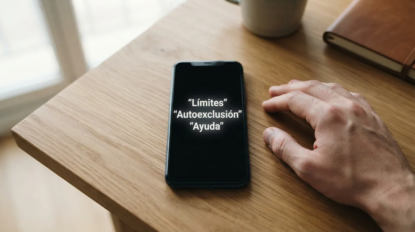 Pantalla de herramientas de juego responsable con límites y autoexclusión activos