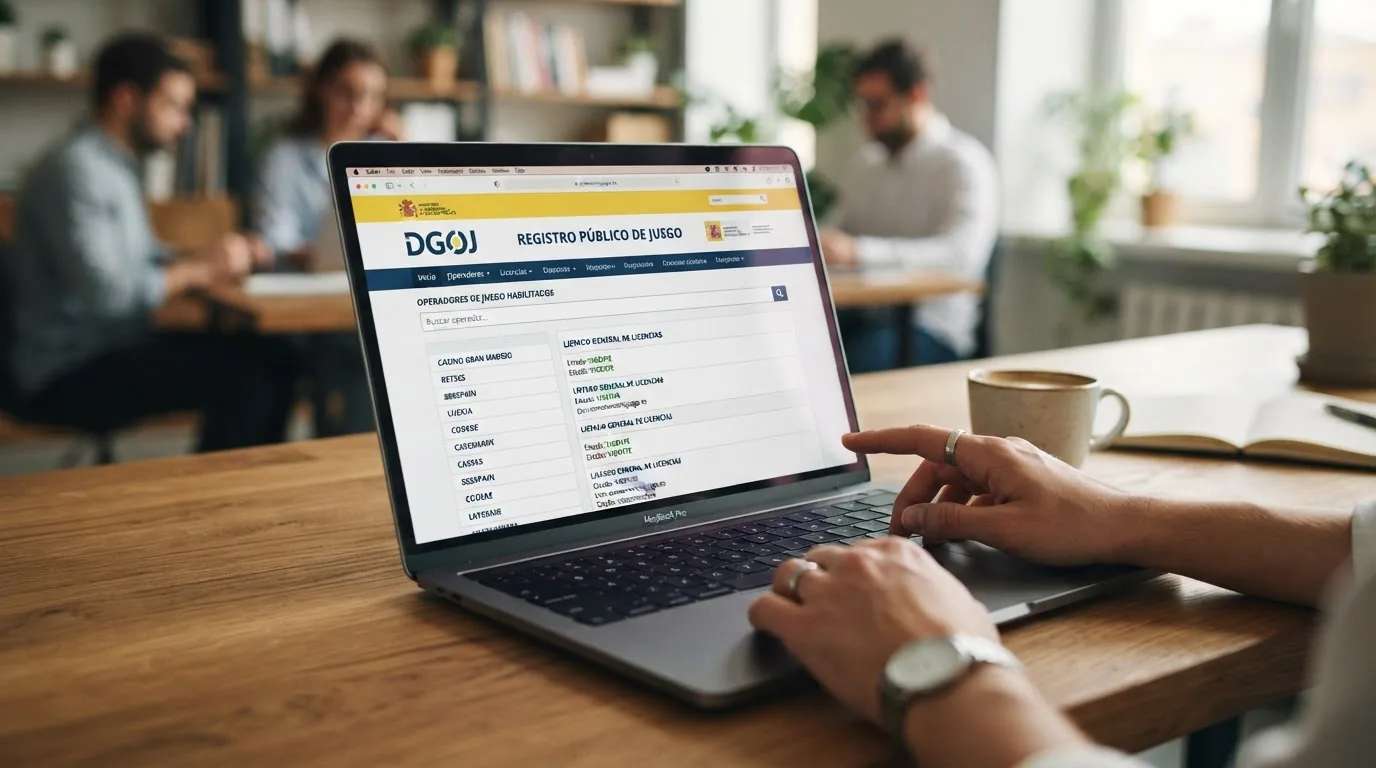 Captura de pantalla parcial del registro público de la DGOJ en ordenacionjuego.es con la barra de búsqueda y un resultado de operador visible
