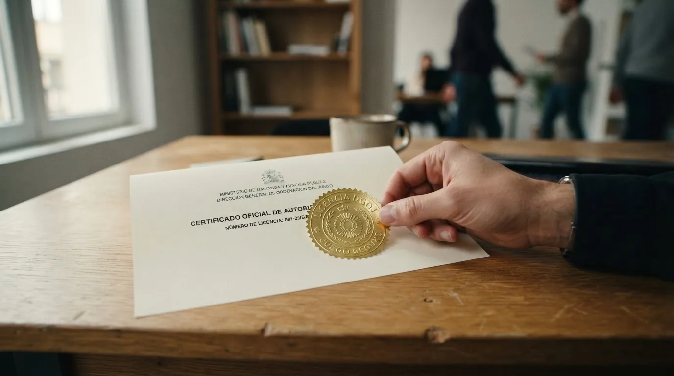 Sello o distintivo de licencia DGOJ junto al dominio .es de un operador autorizado