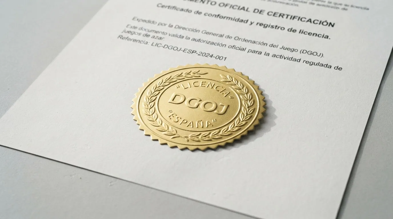 Detalle del sello de licencia DGOJ junto al dominio .es