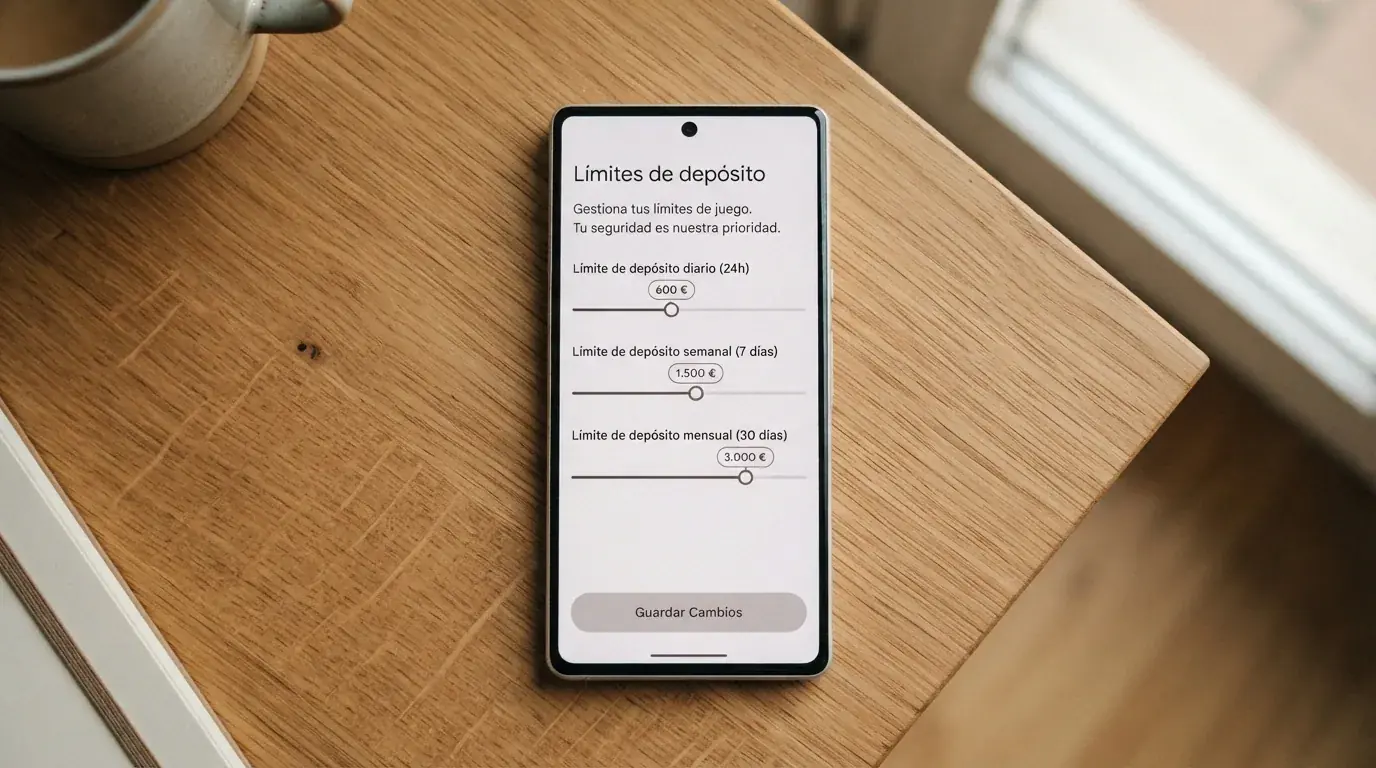 Interfaz de configuración de límites de depósito en el panel de juego responsable de un casino español