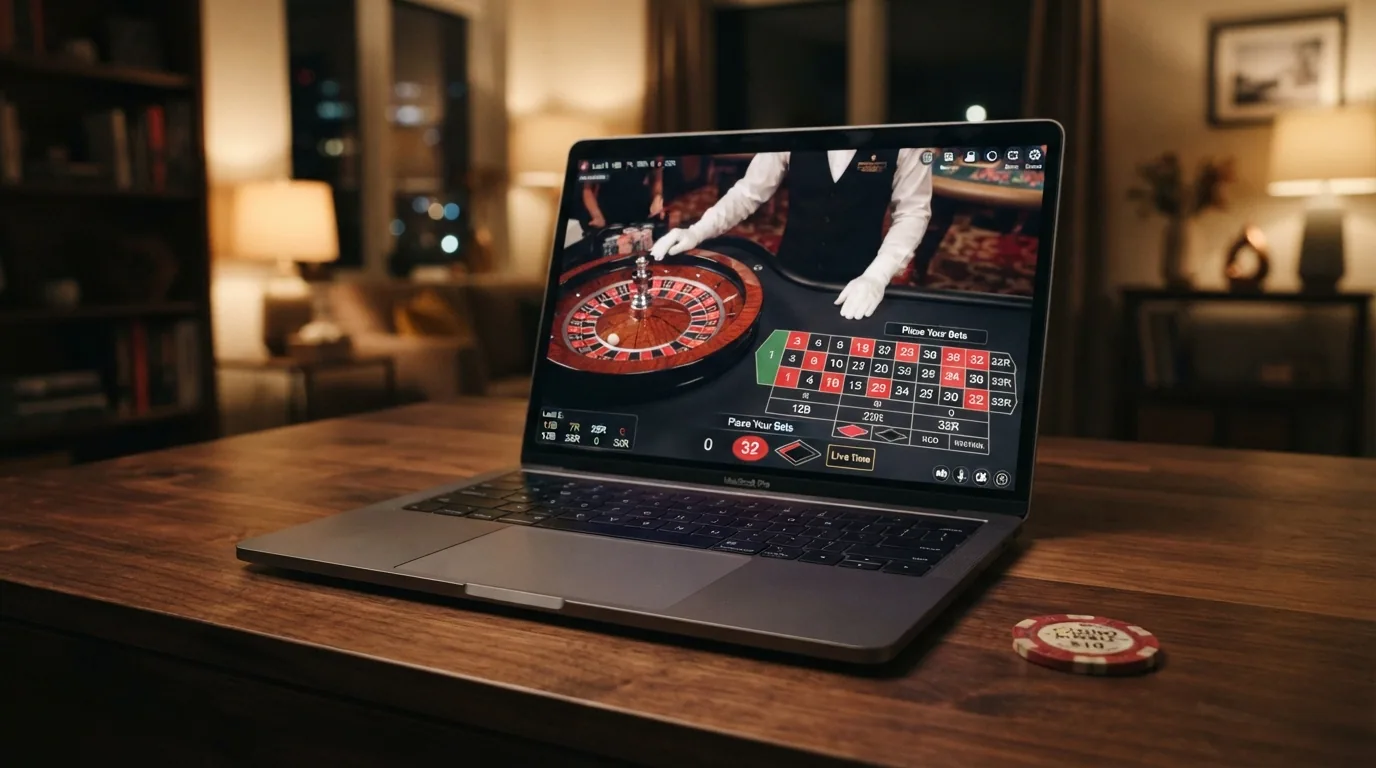 Mesa de ruleta en vivo con crupier real retransmitiendo desde el estudio de Evolution