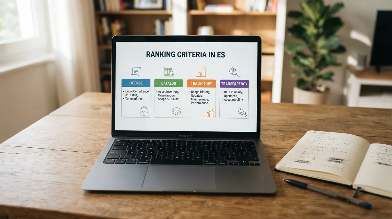 Diagrama con los criterios del ranking: licencia DGOJ catálogo R Franco trayectoria y transparencia