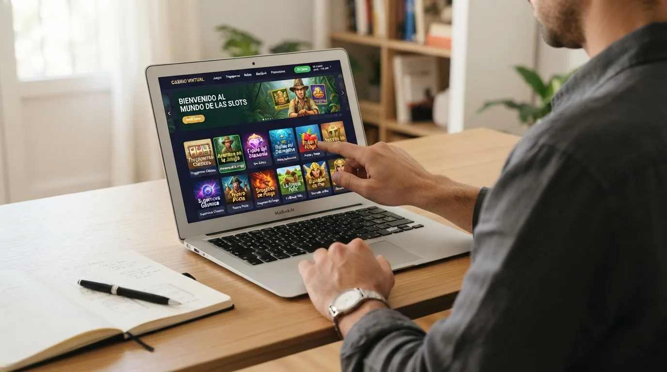 Lobby de casino con la opción de jugar en modo demo sobre el icono de un juego