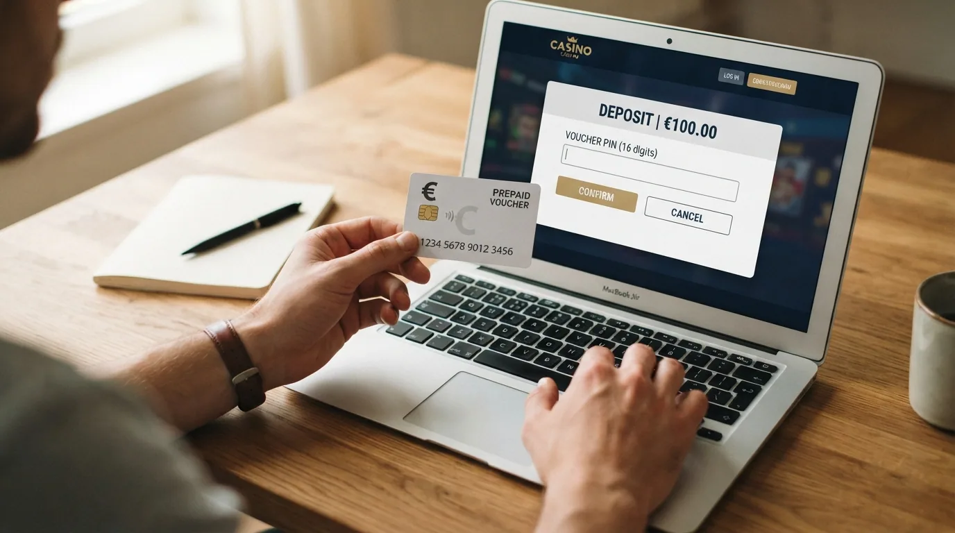 Pantalla de depósito con Paysafecard mostrando el campo de introducción del código PIN en un casino online