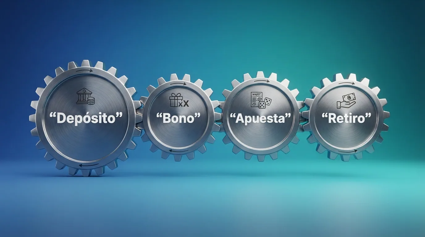 Diagrama visual del proceso de rollover en cuatro fases desde el depósito hasta el retiro