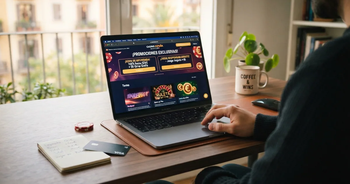 Pantalla principal de un casino online con licencia DGOJ mostrando su sección de promociones activas
