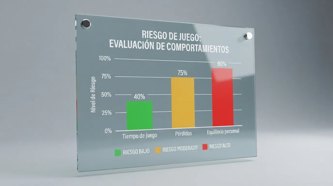 Infografía sobre señales de alerta en el juego: monitorización del tiempo, control de pérdidas y equilibrio personal
