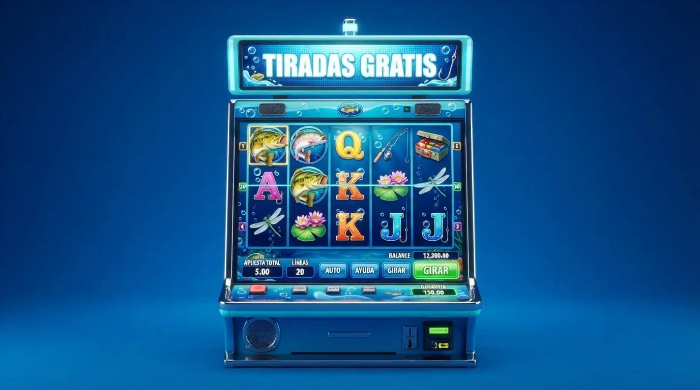 Interfaz del slot Big Bass Splash con sus carretes visibles y el contador de tiradas gratis activo en pantalla