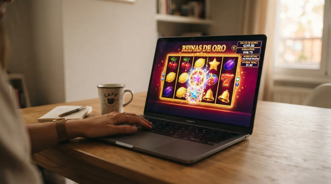 pantalla de una tragaperras online popular con el contador de saldo de bono visible en la esquina