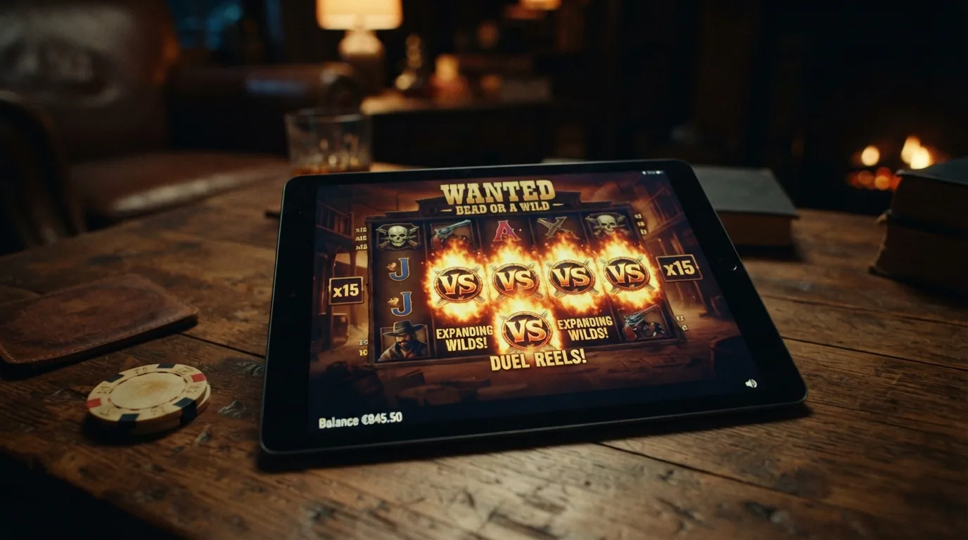Pantalla de juego del slot Wanted Dead or a Wild con los comodines expandidos y los multiplicadores activos